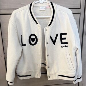 Zara Cream and Black Bomber Jacket Sweater